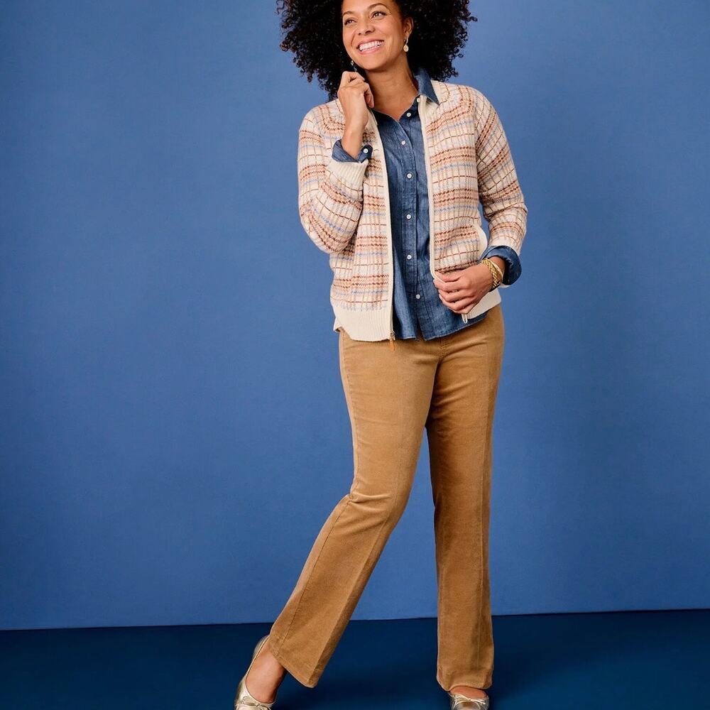 Talbots Stretch Corduroy Flare Leg Pants Size 10 Almond Buff High Waist